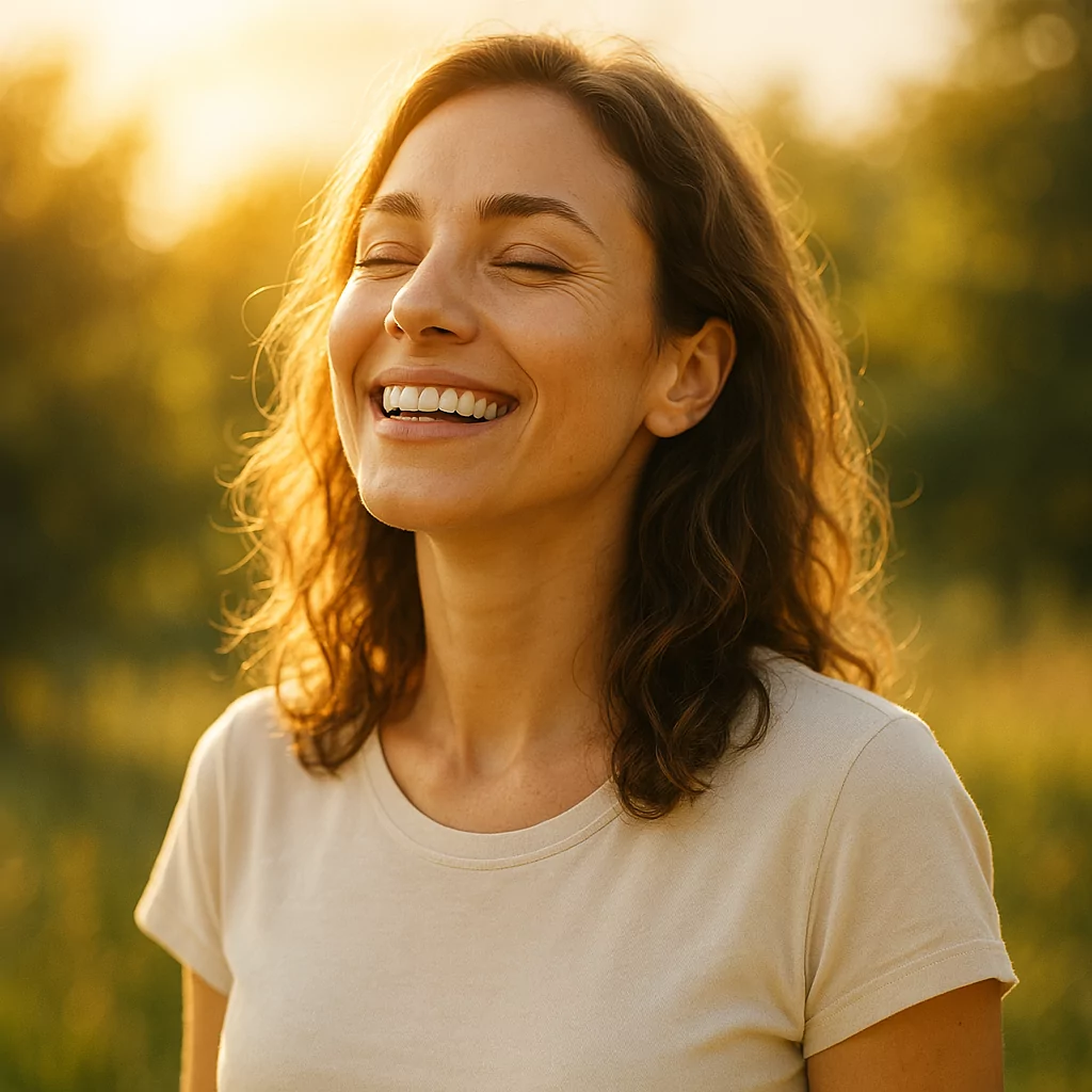 Vitamin D – Frau genießt Sonnenlicht im Freien, Symbol für natürliche Vitamin-D-Bildung in der Privatpraxis Dr. med. Doris Gottfried Erlangen (Raum Nürnberg/Fürth)
