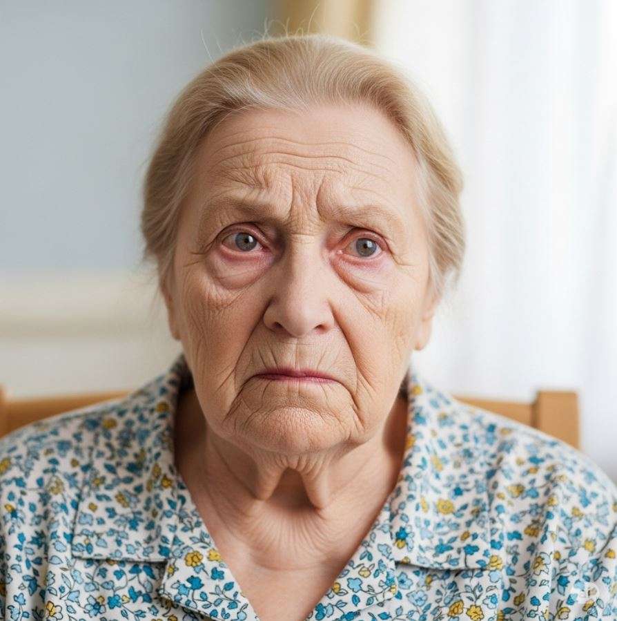 Demenz 1 Demenz – Porträt einer verwirrten Frau, Symbol für Gedächtnisprobleme und ganzheitliche Therapie in der Privatpraxis Dr. med. Doris Gottfried in Erlangen (Raum Nürnberg/Fürth)