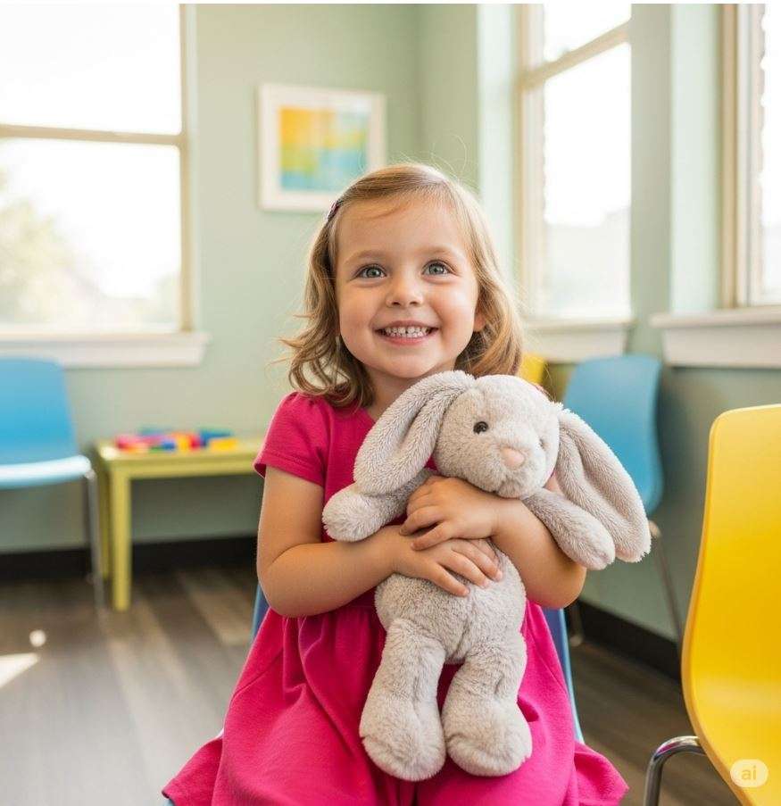 Surogattest 1 Surogattest: Ein Kind sitzt beim Arzt und hält einen Teddybär in den Armen. Diese Szene symbolisiert die Anwendung des Surogattests in der Applied Kinesiology, bei dem über eine Bezugsperson oder ein Objekt getestet wird, um Belastungen und Störungen im Organismus des Kindes zu erkennen. Ganzheitliche Diagnostik in der Privatpraxis Dr. med. Doris Gottfried in Erlangen (Raum Nürnberg/Fürth).