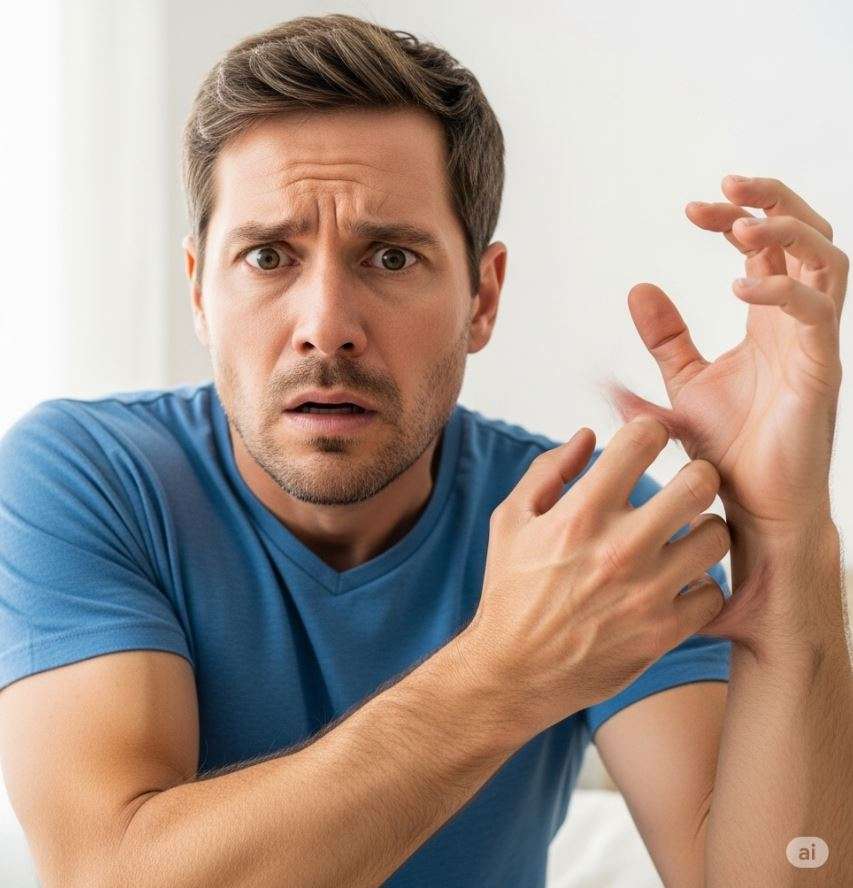 Neurologische Probleme 1 Neurologische Probleme Bild: Person versucht, ihre Hand zu kontrollieren, was auf Störungen des Nervensystems hinweist. Die Illustration symbolisiert neurologische Erkrankungen wie Tremor, Koordinationsstörungen oder Nervenschäden und zeigt die Bedeutung einer ganzheitlichen medizinischen Behandlung in der Privatpraxis Dr. med. Doris Gottfried in Erlangen (Raum Nürnberg/Fürth).