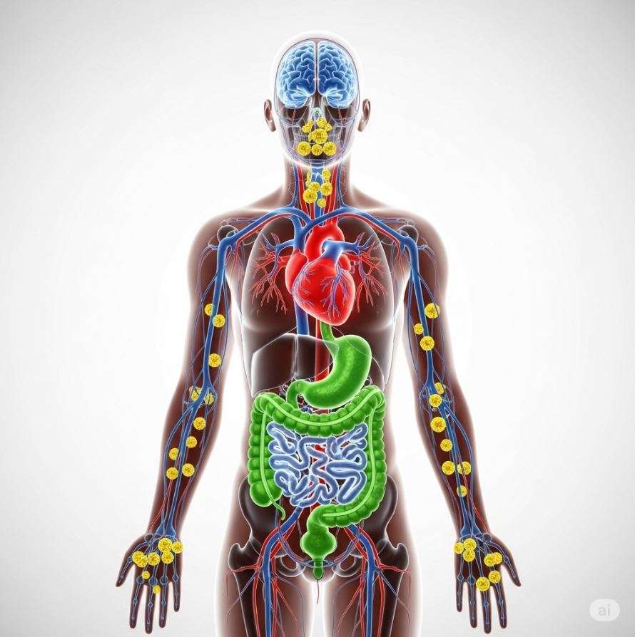 Histaminintoleranz ganzheitliche Medizin in Erlangen (Raum Nürnberg/Fürth) – Illustration eines Körpers mit Organen, die übermäßig mit Histamin belastet sind